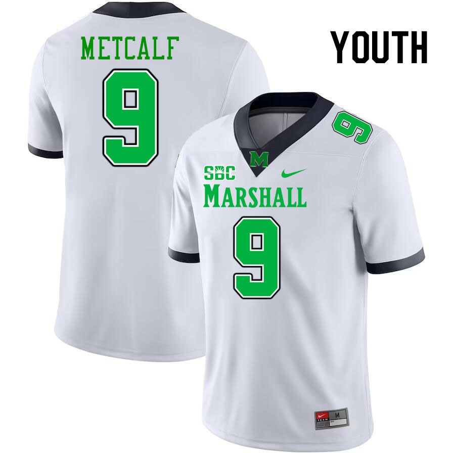 Youth #9 Elijah Metcalf Marshall Thundering Herd SBC Conference College Football Jerseys Stitched-Wh